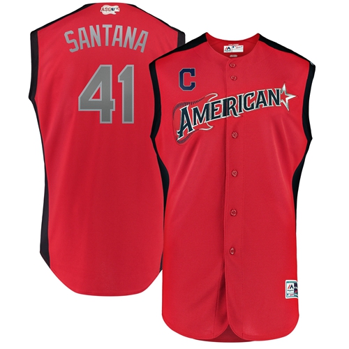 Men's Red American League #41 Carlos Santana 2019 All-Star Game Stitched Baseball Jersey